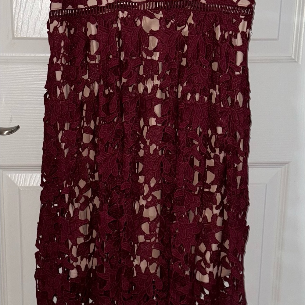 Aqua Burgundy Lace Midi Skirt